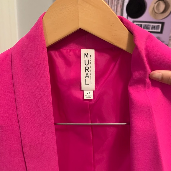 Mural Curve Open Front Shawl Collar Blazer XS pink - Picture 8 of 8